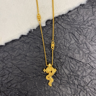 新中式国潮风古法錾刻蛇年十字架权杖蛇项链