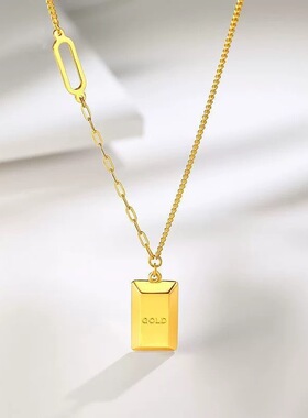 新中式暴富小金砖项链好运gold小金条锁骨链金色方块套链