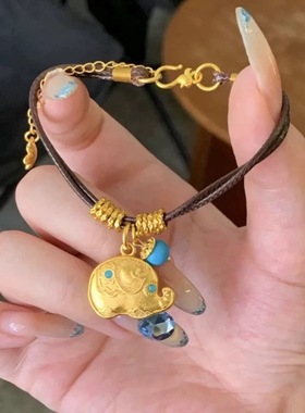 新中式国风古法炸猪吉象绿松盘缠手链如意小象手工编织手绳送女友