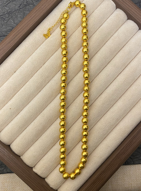 新中式国潮风古法圆珠项链简约全金珠链男女情侣款项链