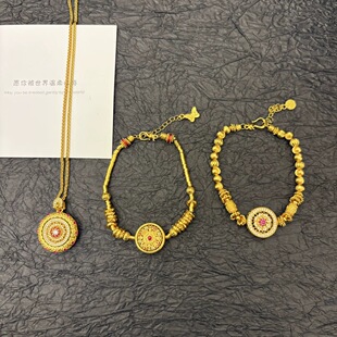 新中式国潮风古法点钻莲花可转动罗盘手链盘缠转运珠手串吊坠礼物