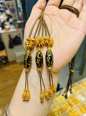 新中式国潮风古法黑金九眼天珠吊坠盘缠流苏吊坠名族风百搭女送礼
