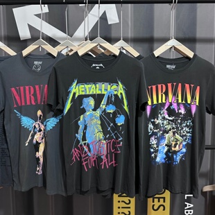 美式复古NIRVANA乐队水洗棉t恤METALLICA宽松字母印花圆领短袖潮