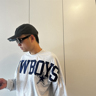 老美大学球队联盟刺绣圆领卫衣男女同款美式复古潮牌秋冬情侣上衣