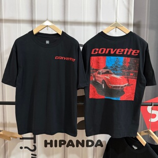 瑕疵处理 雪佛兰corvette做旧印oversize宽松纯棉短袖美式休闲T恤
