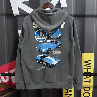 次品处理 美式复古休闲连帽卫衣 谢尔比眼镜蛇做旧水洗加绒外套