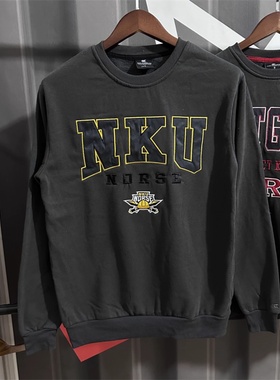 秋冬薄绒加绒运动圆领卫衣NCAA美大学球队刺绣宽松美式休闲上衣