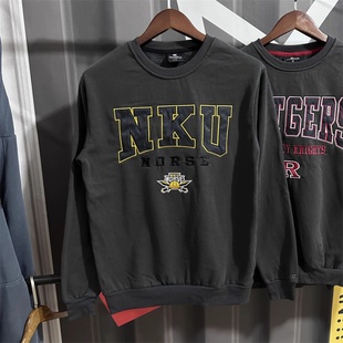 秋冬薄绒加绒运动圆领卫衣NCAA美大学球队刺绣宽松美式休闲上衣