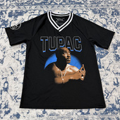 Shakur潮流V领短袖 美式 嘻哈说唱歌手Tupac 2PAC宽松速干透气T恤男