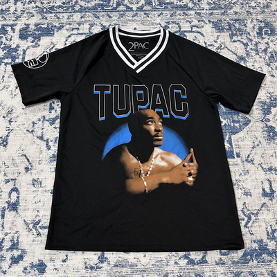 美式嘻哈说唱歌手Tupac Shakur潮流V领短袖2PAC宽松速干透气T恤男