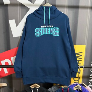 次品处理 篮球薄绒高领连帽卫衣印花美式休闲宽松套头潮流上衣男