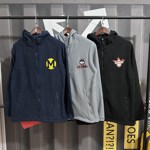 NCAA长角牛密歇根康涅狄格哈士奇秋冬款摇粒绒拉链外套刺绣抓绒衣
