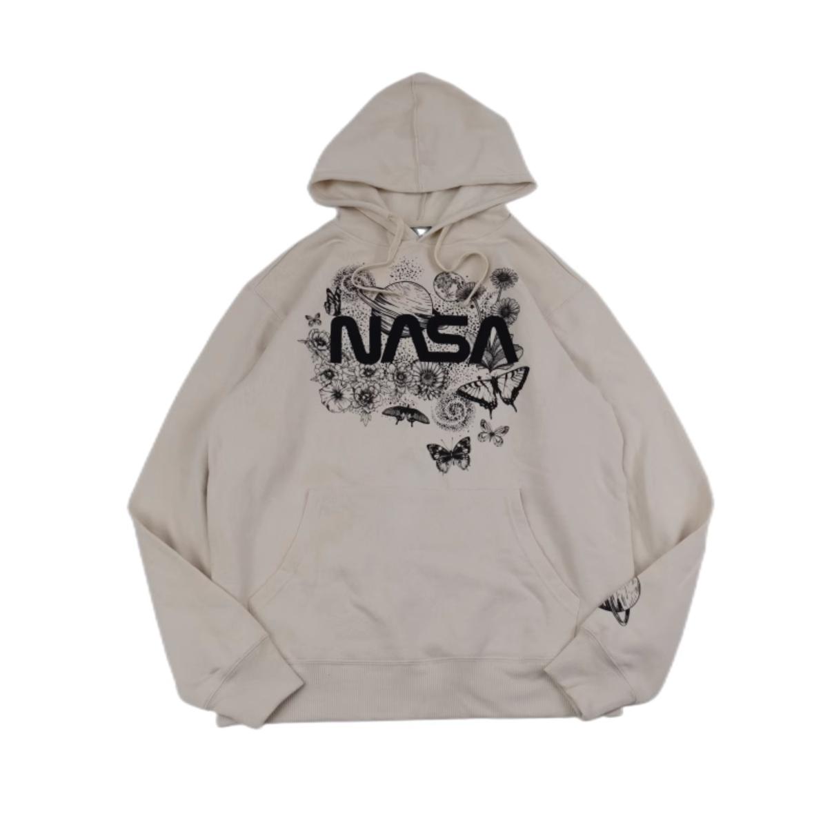 次品处理 NASA春秋款薄绒连帽卫衣美式复古漫画插画宽松上衣男