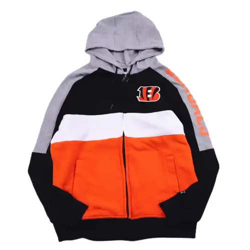 美式休闲橄榄球男连帽卫衣秋冬加绒拼色拉链开衫帽衫针织运动上衣