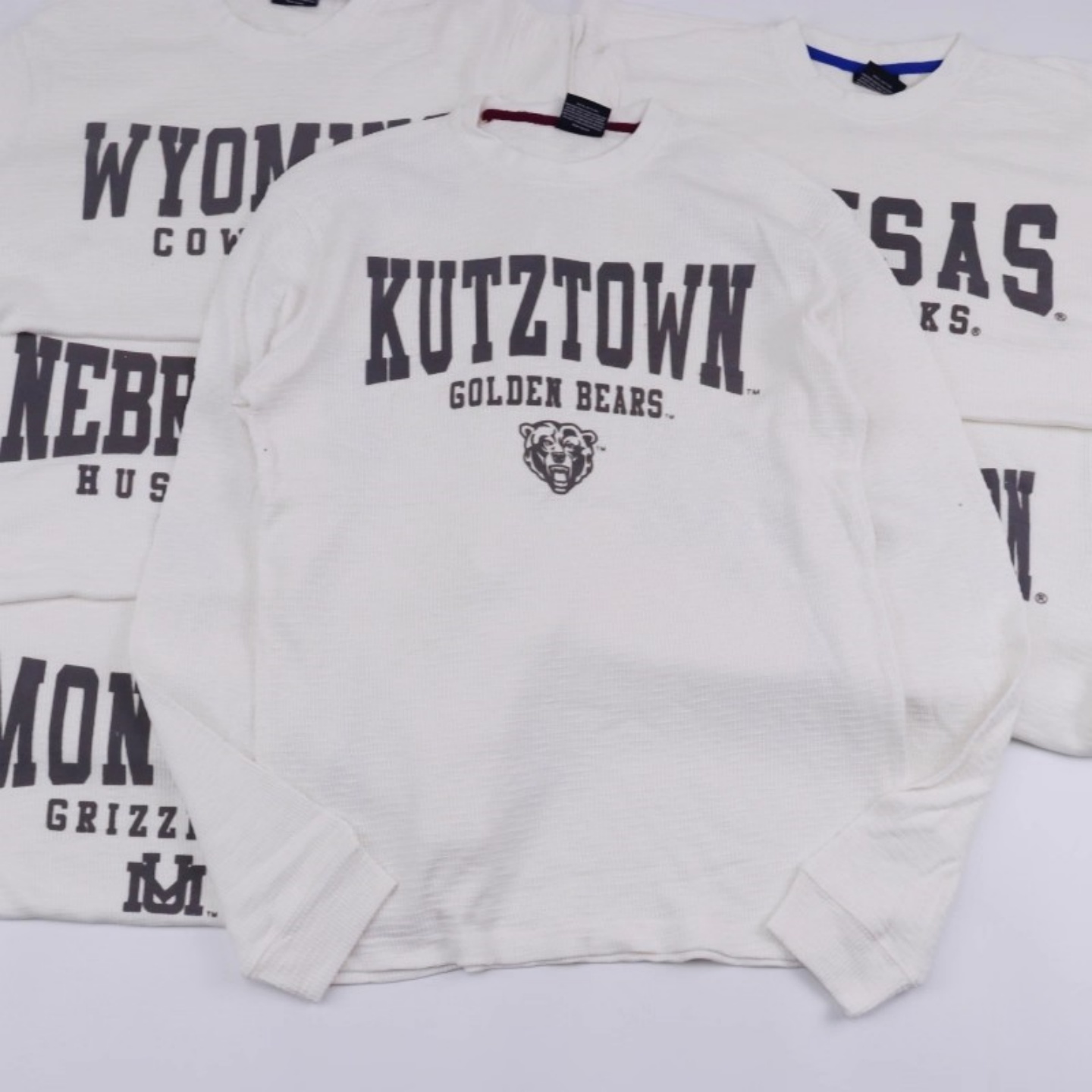 NCAA华夫格印花长袖T恤男春秋季宽松纯棉打底衫上衣圆领大码卫衣