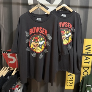 次品 大码超级玛丽大魔王库巴卡通圆领短袖oversize宽松慵懒风T恤