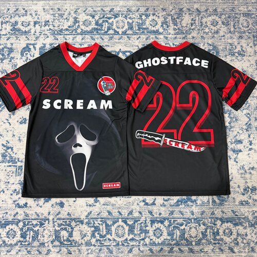 北美单Ghostface惊声尖叫美式休闲运动V领短袖宽松透气速干T恤男