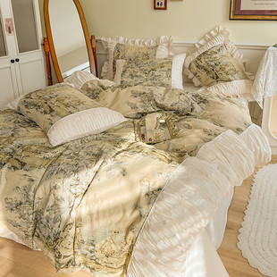 浪漫法式复古床上四件套纯棉100全棉韩式花边公主风床品床单被套