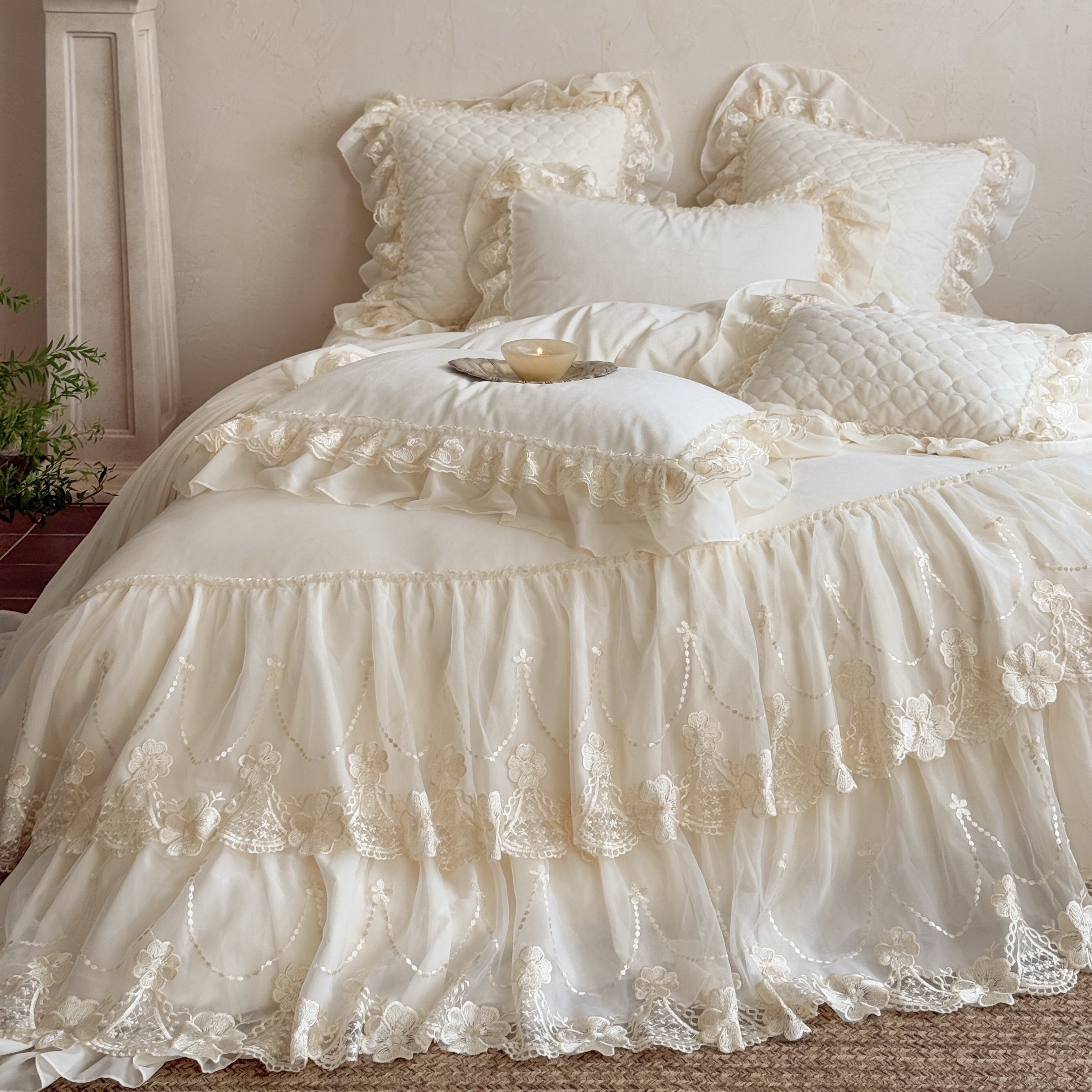 法式秋冬浪漫牛奶绒床盖款四件套