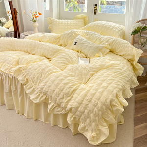 公主风泡泡纱超柔纯棉四件套软糯全棉床裙被套少女心裸睡床上用品