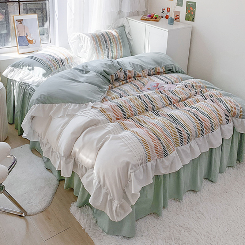 网红ins公主风100全棉纯棉床裙款四件套荷叶边被套少女心床上用品