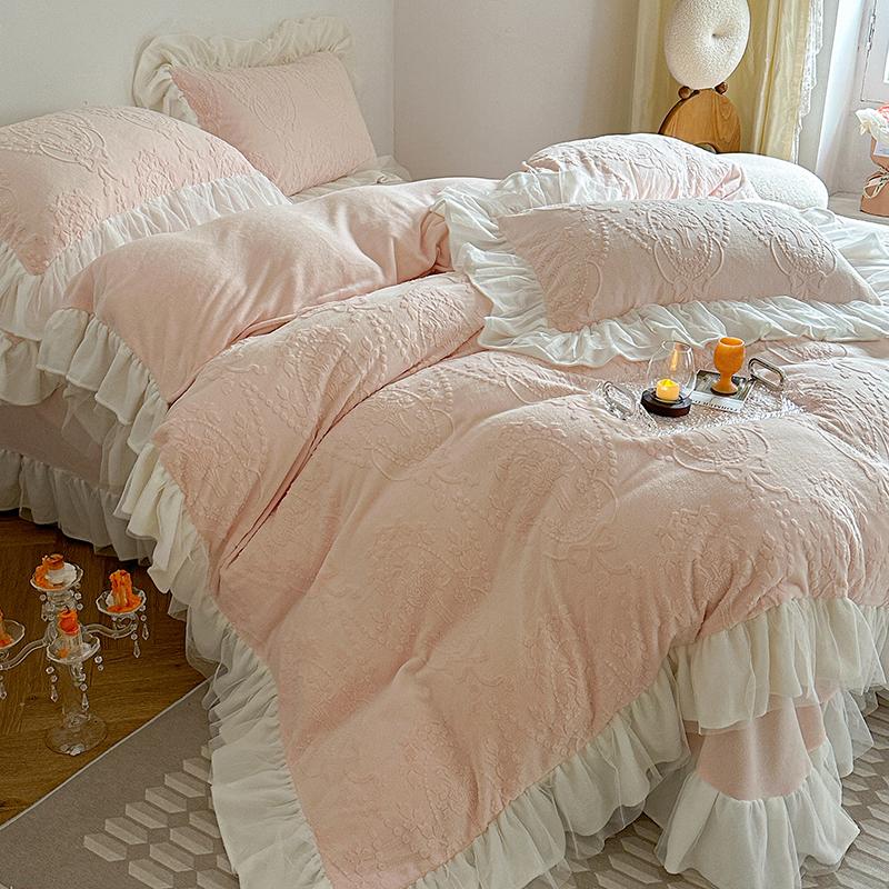 秋冬法式保暖雕花牛奶绒四件套