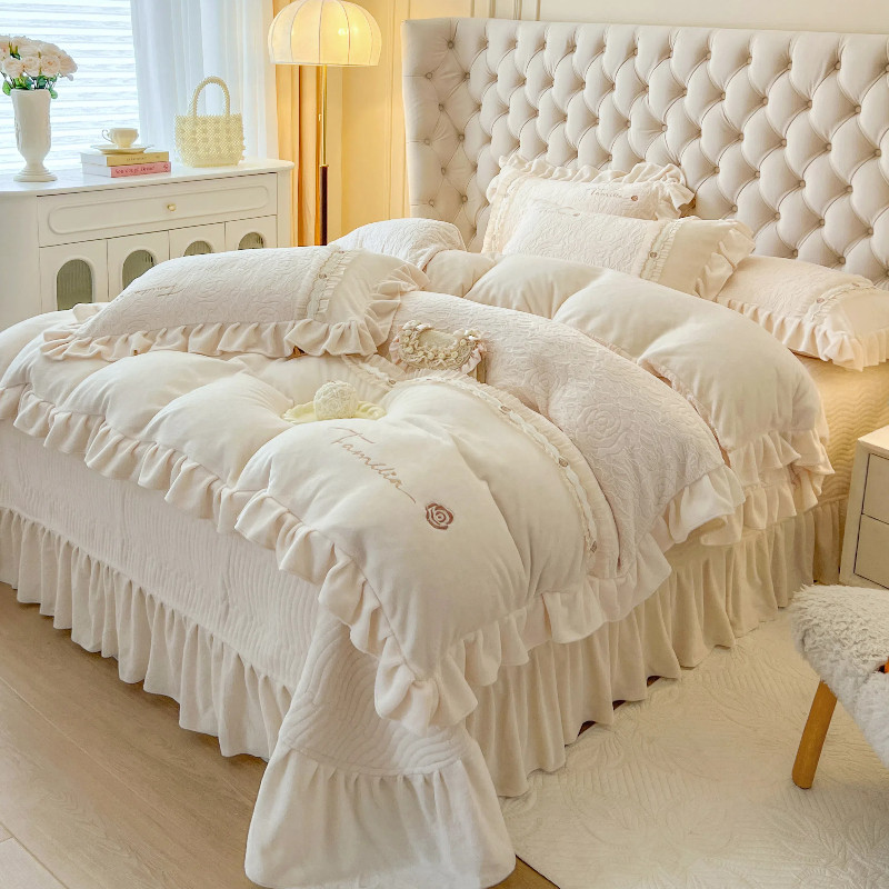 加厚双面毛绒珊瑚绒被套公主床单