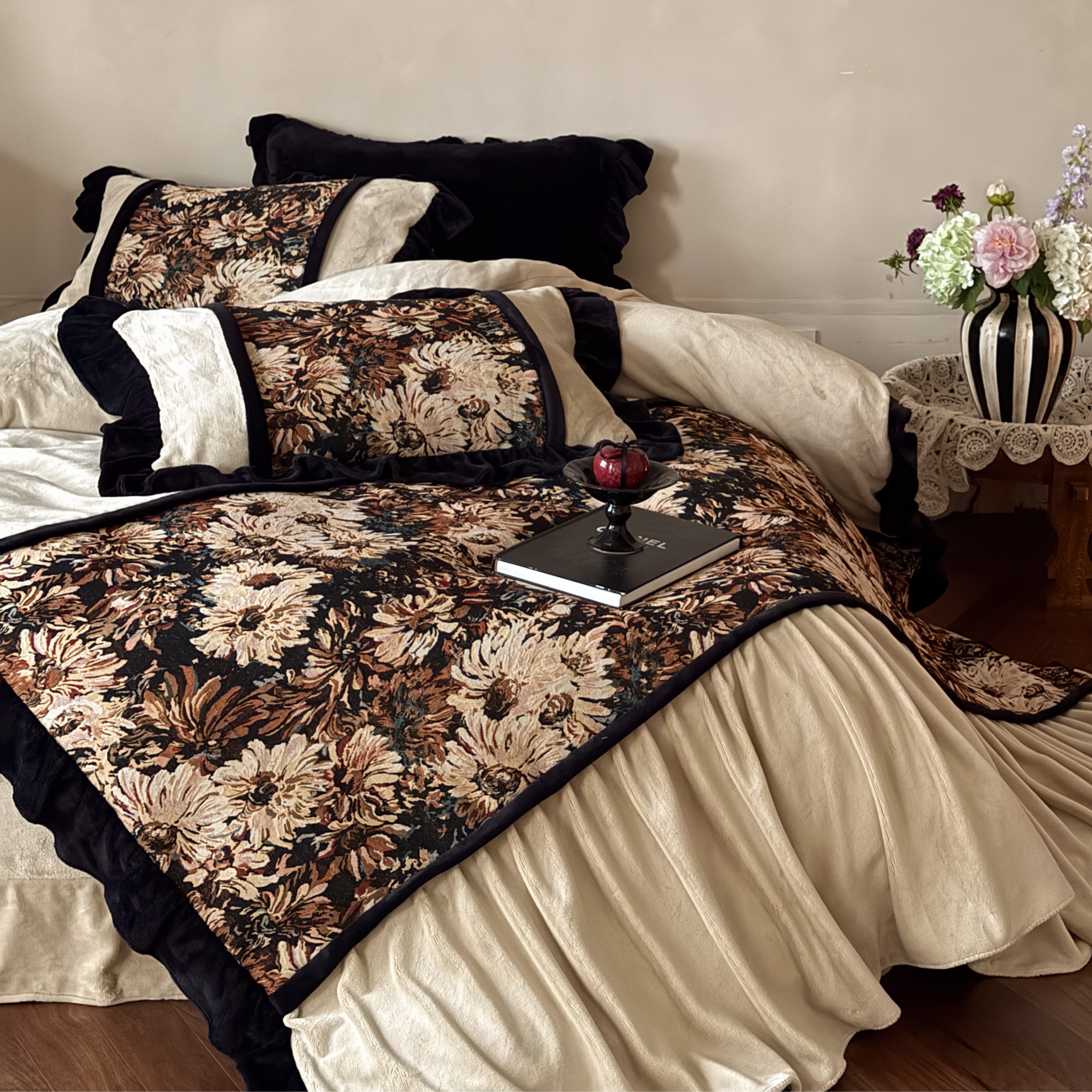 法式复古冬季加厚保暖牛奶绒四件