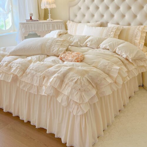 法式浪漫奶油风全棉四件套蕾丝边