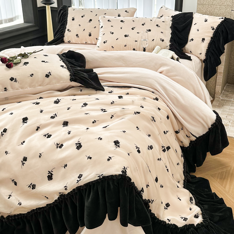 浪漫玫瑰花牛奶绒四件套少女床品