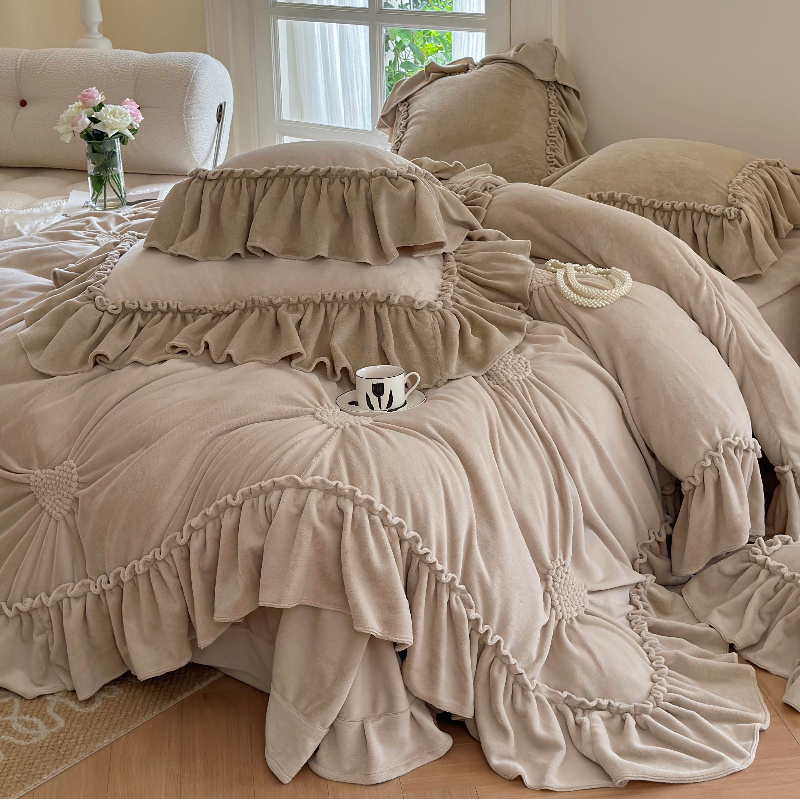 复古冬季加绒牛奶绒爱心四件套