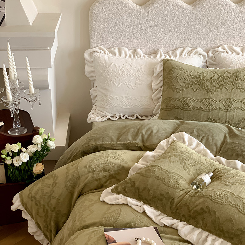 法式高端牛奶绒四件套珊瑚绒冬季