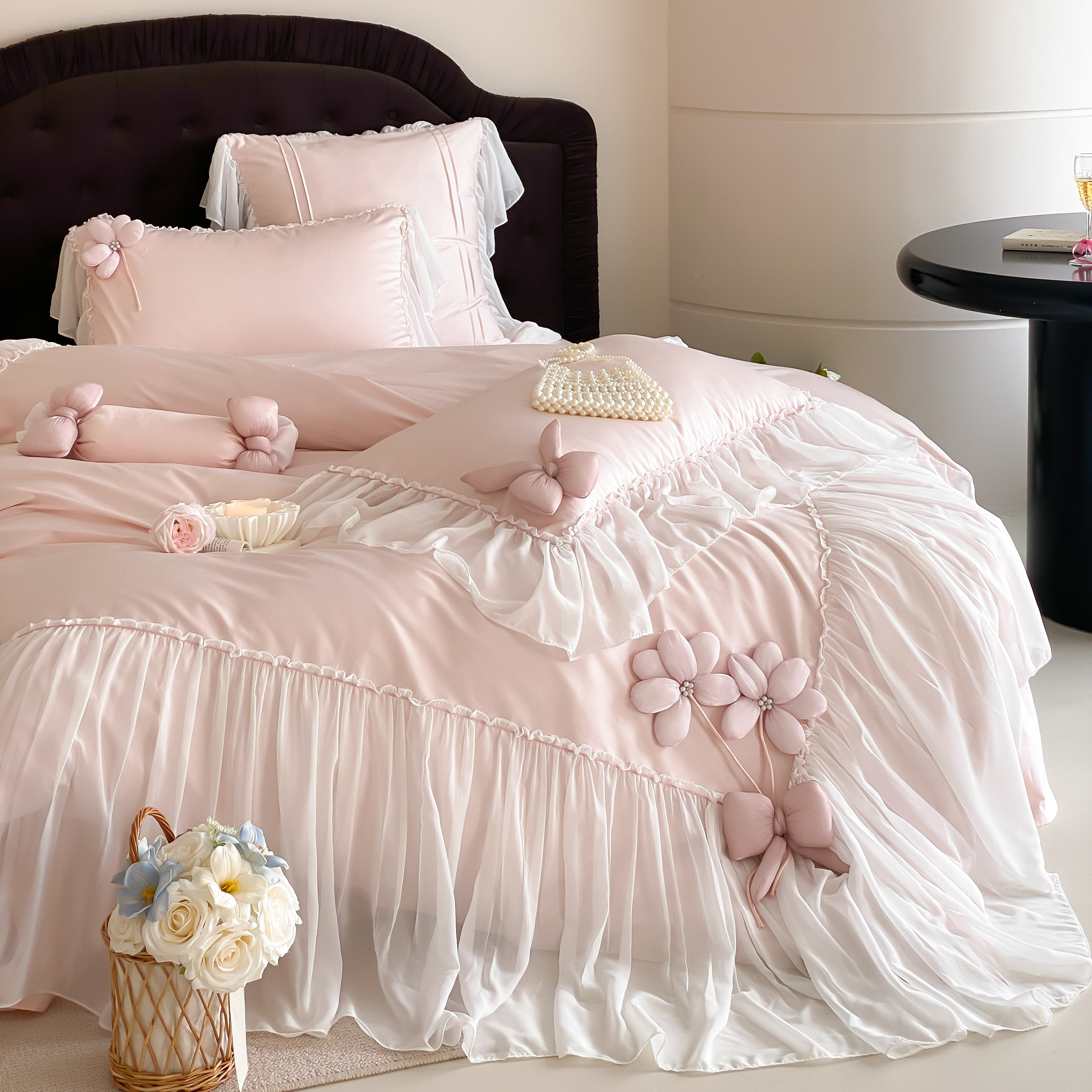 法式少女心蕾丝边全棉四件套