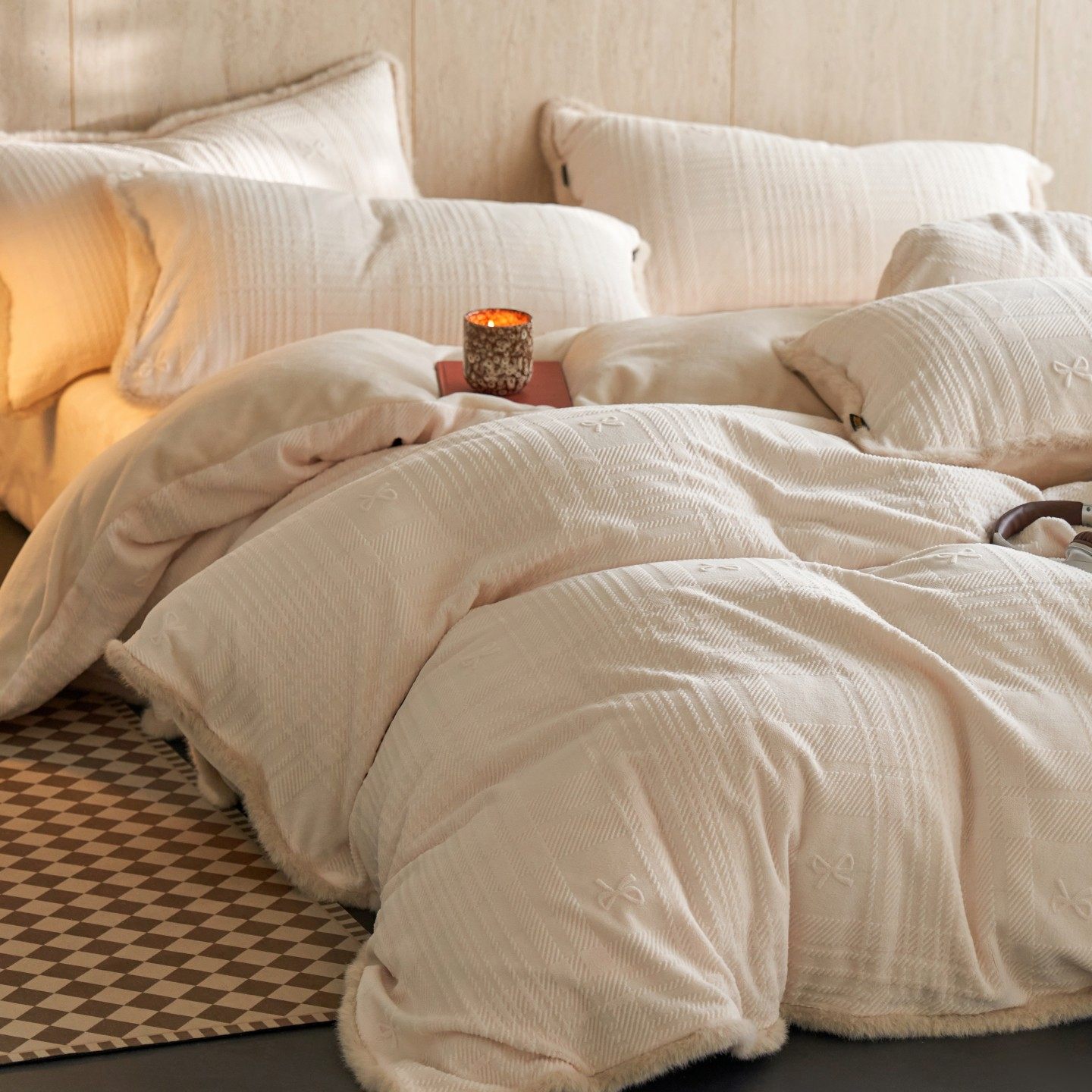 冬季轻奢高级感加厚雕花牛奶绒床上四件套加绒保暖珊瑚绒床单被套