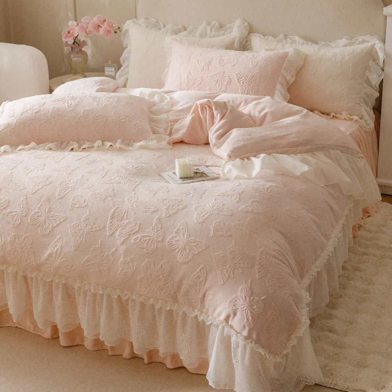 冬季雕花牛奶绒四件套加厚双面