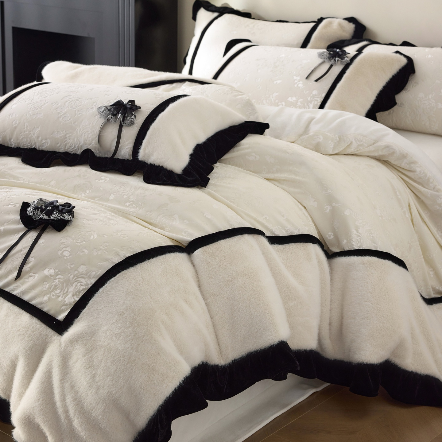 冬季法式少女金貂毛牛奶绒四件套