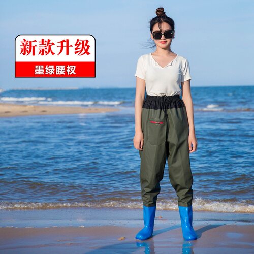 女款半身下水裤背带连体加厚防水裤抓鱼捕鱼叉捞鱼钓鱼裤雨鞋赶海