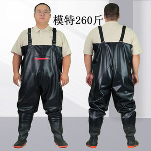 大码 加肥加大耐磨防水衣服捕鱼连体皮叉水衩裤 子加厚雨鞋 下水裤