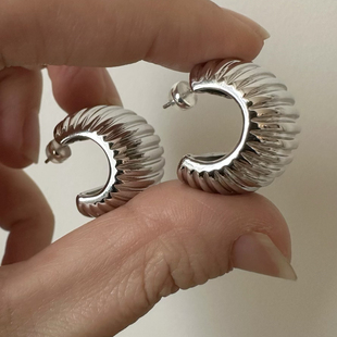 加厚电镀18K金耳钉耳环女欧美时尚 高级感 重工耳饰925银针2025新款