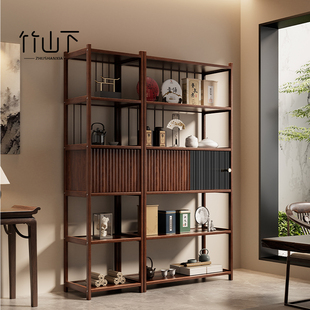 新中式实木博古架办公室多宝阁茶室茶架摆件展示柜茶叶茶具置物架