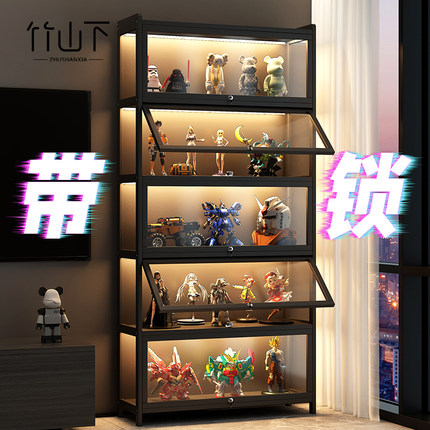 手办展示柜带锁落地带灯亚克力透明置物架家用多层模型玩具收纳柜