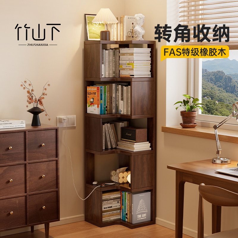 实木转角客厅展示柜书架靠墙立柜家用客厅中古风书柜手办置物柜子,住宅家具,单个书柜,淘宝优惠券,粉丝福利购,淘宝优惠卷