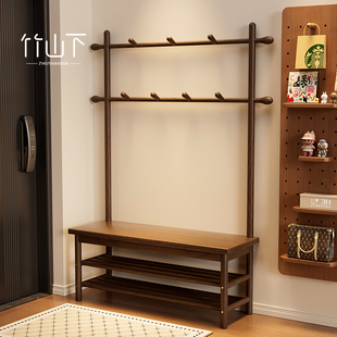 实木换鞋凳挂衣架一体鞋架入户门口家用玄关多功能衣帽架鞋柜坐凳