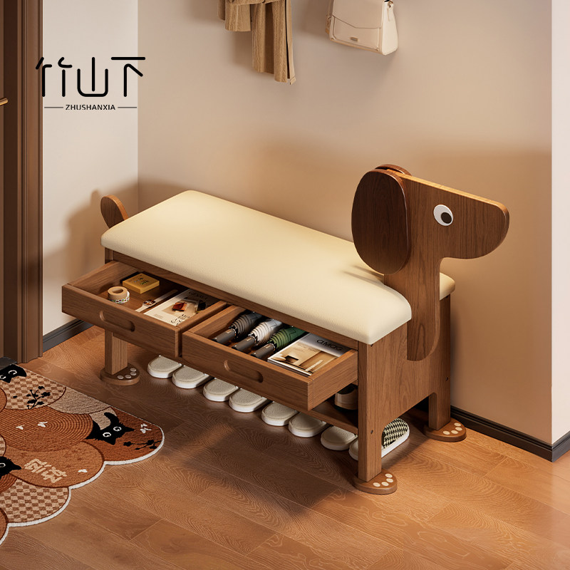 实木小狗换鞋凳门口家用玄关入户可坐可收纳穿鞋凳子进门一体鞋柜,住宅家具,换鞋凳,淘宝优惠券,粉丝福利购,淘宝优惠卷