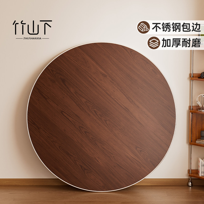 圆餐桌带转盘家用可折叠大圆桌中古风2026新型小户型12人圆桌面板