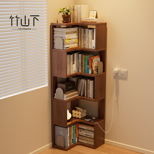 实木展示柜书架落地置物架客厅一体靠墙转角小窄立柜简易多层书柜