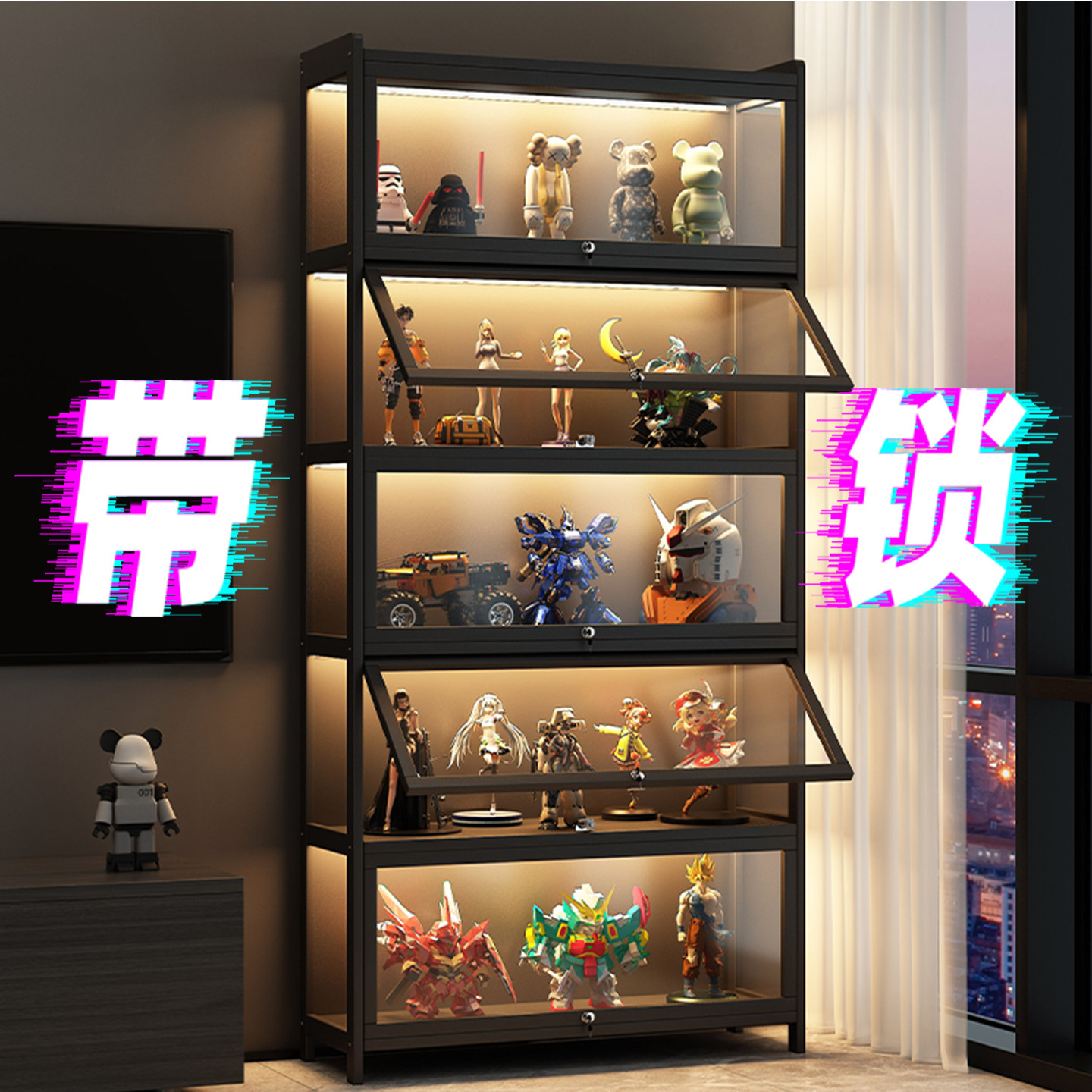 【热卖推荐】带锁手办展示柜图片