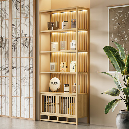 博古架实木中式茶叶置物架茶柜茶具架子茶室多宝阁茶叶展示收纳柜