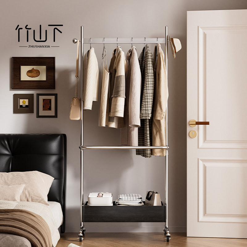 【不锈钢可移动置物衣帽架】