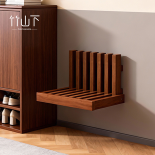 折叠换鞋凳壁挂式入户门挂墙玄关鞋柜隐藏式进门穿鞋凳实木上墙凳